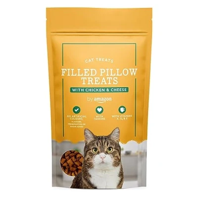 Afbeelding van by Amazon Kattensnoepjes zakkussens met kip en kaas, 70 g