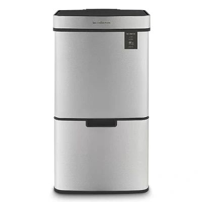 Afbeelding van Les Collectors Prullenbak nr. 1012, 69 liter (47 + 11 11), 3 vakken, roestvrij staal, infrarood opening, automatisch sluiten, 4 l bio mand inbegrepen