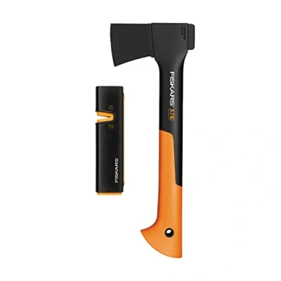Afbeelding van Fiskars bijl set, universele bijl: inclusief mes en transportbescherming, lengte: 35,5 cm, anti aanbaklaag, X7 XS, 640 g; messenslijper: keramische slijpkop, Xsharp, 1020183