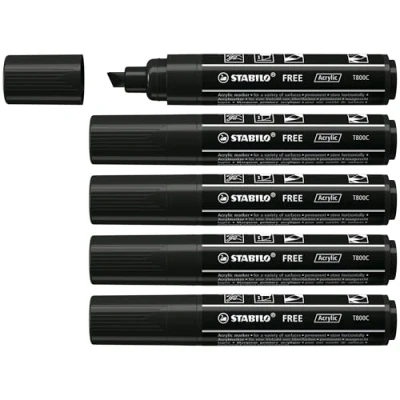Afbeelding van Acrylmarker STABILO FREE Acrylic T800C Beitelpunt 4 10mm 5 stuks zwart