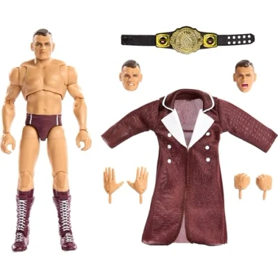 Afbeelding van Mattel WWE Ultimate Edition actiefiguur en accessoires, 6&quot; Gunther verzamelset, verwisselbare hoofden handen, entreeuitrusting 30 scharnierpunten