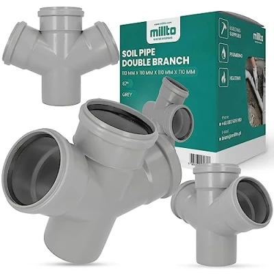 Afbeelding van Millto™ Afvoerbuis, dubbele aftakking, 110 x cm, 67º, grijs, afvoersysteem, , rioleringsaansluiting, verbindingsstuk voor riolering, polypropyleen