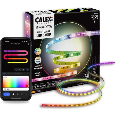 Afbeelding van Calex Smart LED Strip 10M, Slimme Lichtstrip, RGBIC+CCT, App bedienbaar, Binnengebruik, 24W