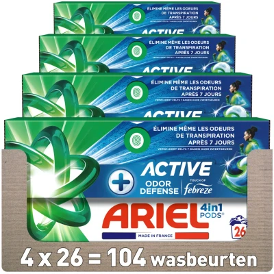 Afbeelding van 4x Ariel 4in1 Wasmiddel Pods Actieve Geurbestrijding 26 stuks