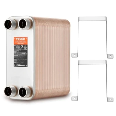 Afbeelding van VEVOR Warmtewisselaar, 5 &quot;x 12&quot; 100 platen gesoldeerde platenwarmtewisselaar, koper/316L roestvrijstalen water waterwarmtewisselaar voor vloerverwarming, waterverwarming, smeltende sneeuw, bierkoeling