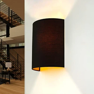 Afbeelding van wandlamp Loft/in moderne stijl/zwart/stoffen kap / 1x E27 tot max. 60W 230V binnen compact/verlichting woonkamer slaapkamer