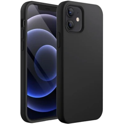 Afbeelding van JETech Siliconen Case voor iPhone 12/12 Pro 6,1 Inch, Zijdezachte Volledig Lichaam Beschermhoes, Schokbestendige Hoesje met Microvezelvoering (Zwart)