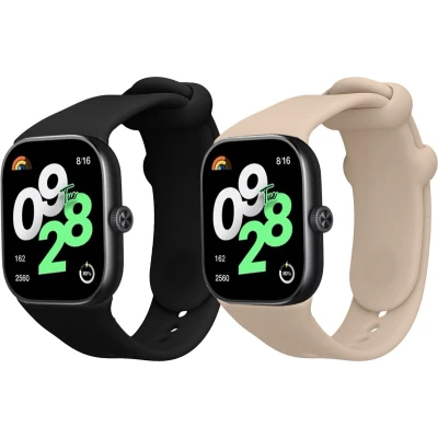 Afbeelding van kwmobile 2x horlogebandjes geschikt voor Xiaomi Redmi Watch 4 bandje Smartwatch bandjes van TPU Activity tracker horloge band in zwart / beige