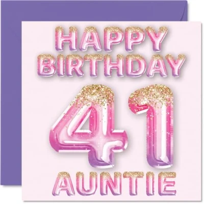 Afbeelding van 41e verjaardagskaart voor tante roze en paarse glitterballonnen gelukkige verjaardagskaarten 41 jarige van neef nichtje, 145 mm x cadeau