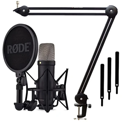 Afbeelding van Rode NT1 5e generatie XLR USB Studio condensatormicrofoon Black + keepdrum MS138 BK microfoonarm tafelstatief zwart