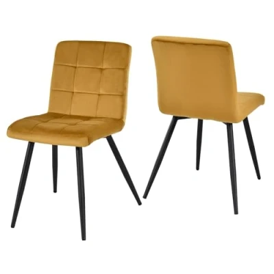 Afbeelding van Duhome 8043B Eetkamerstoel, fluweel, retrodesign, gestoffeerd, rugleuning, metalen poten, set van 2 stuks, geel