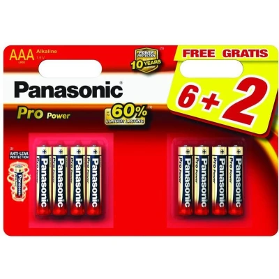 Afbeelding van Panasonic Multipack 6+2 alkalinebatterijen AAA LR03 PRO POWER