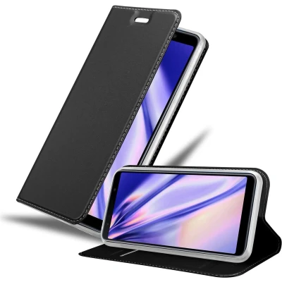 Afbeelding van Cadorabo Hoesje geschikt voor Samsung Galaxy A7 2018 in CLASSY ZWART Beschermhoes met magnetische sluiting, standfunctie en kaartvakje Book Case Cover Etui