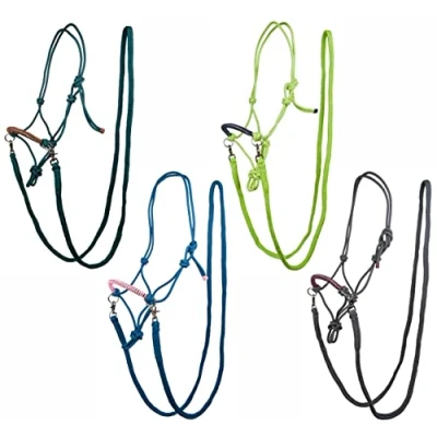 Afbeelding van HKM Touwhalster Strass met Teugel Petrol/Bruin Pony