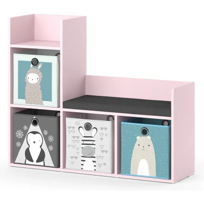 Afbeelding van Vicco Kinderboekenkast &quot;Luigi&quot;, Roze, 107.2 x 88.6 cm met 2 vouwdozen (grijs)