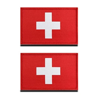 Afbeelding van 2 stuks Zwitserland vlag klittenband Tactisch Zwitsers nationaal embleem, geborduurde patch met klittenbandsluiting, militaire voor rugzakken, kleding, tassen, uniform, vest, jersey,