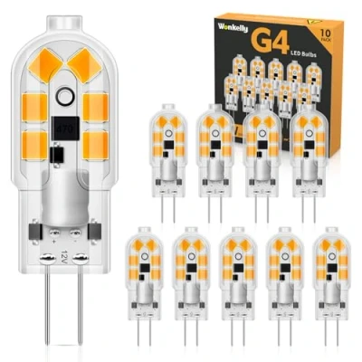 Afbeelding van Wonkelly G4 ledlamp, 10 stuks, 3000 K, 200 lm, 2 W, warm wit, vervanging van 20 W halogeenlampen, AC/DC 12 V, G4, geen flikkeren, niet dimbaar, geschikt voor woonkamer, slaapkamer