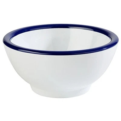 Afbeelding van Melamine schaaltje pure ø13xh6 5 cm Wit met blauwe rand Set van 4 stuks