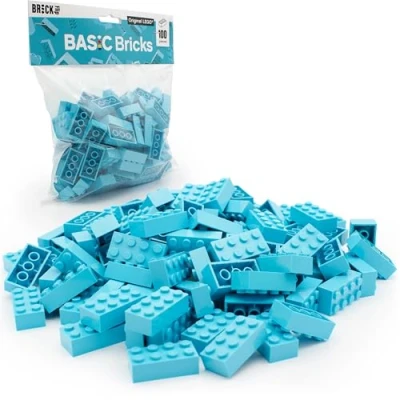 Afbeelding van Lego Classic 3001 Basic stenen (blauw), 2 x 4 bouwstenen, 100 stuks losse onderdelen starterset of uitbreiding voor box en plaat
