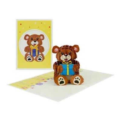 Afbeelding van Wenskaart Kiriori 3D Beertje Cadeau met Envelop