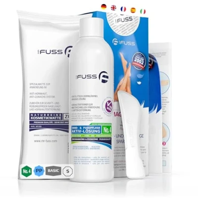 Afbeelding van Mr. Voet eeltverwijderaar oplossing voor zachte eeltverwijdering snel zachtende lotion 250 ml No. 4 in plus verpakking. pedicure set zonder strikken met direct effect.