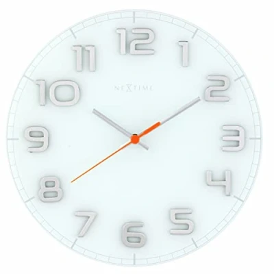 Afbeelding van Nextime wandklok Classy rond glas Wit Grijs