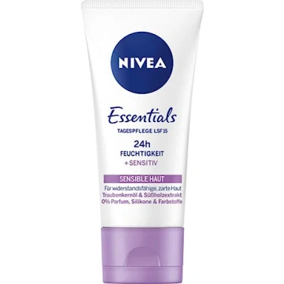 Afbeelding van NIVEA Kalmerende dagverzorging, 24 uur vocht SPF 15, parfumvrije gezichtscrème voor de gevoelige huid, zachte dagcrème met druivenpitolie