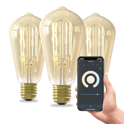 Afbeelding van Calex Slimme LED Lamp 3 stuks E27 ST64 Goud Warm Wit 7W