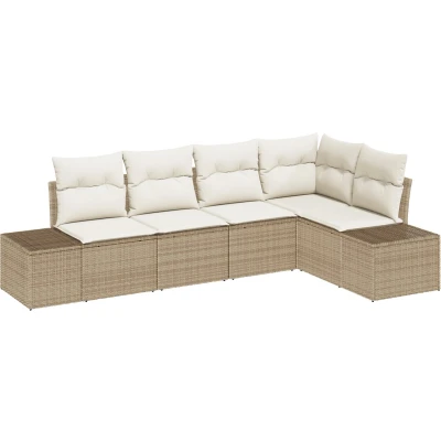 Afbeelding van vidaXL 5 Piece Tuin Sofa Set met Kussens Beige Poly Rattan