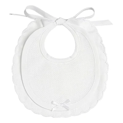 Afbeelding van Filet Elegant slabbetje van wit katoen piqué, witte smaragdrand, inzetstuk Aida canvas voor borduren, sluiting met tabs, Made in Italy,
