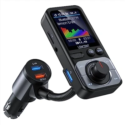 Afbeelding van LENCENT Bluetooth 5.0 FM Transmitter, AUX Autoradio Adapter Bluetooth, Snellader QC3.0, HiFi Muziek Treble &amp; Bass Booster, Ondersteunt TF Kaart, Hands Free, Siri, Google Assistant