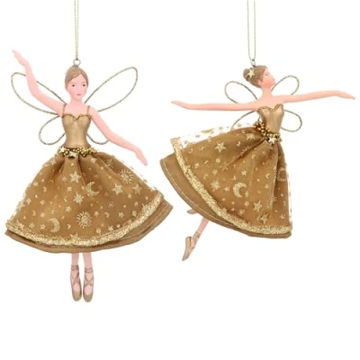 Afbeelding van Gisela Graham Fairy in gouden hars en stof 15 centimeter hemelse feeëndecoratie, set van 2