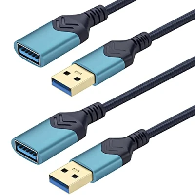 Afbeelding van USB 3.0 Verlengkabel, [2 Pack] Hoge Snelheid Verlengkabel Man vrouw Verlengsnoer voor Xbox/Flash Drive/Kaartlezer/Harde Schijf/Toetsenbord/Printer/Scanner (0,6M, Blauw)
