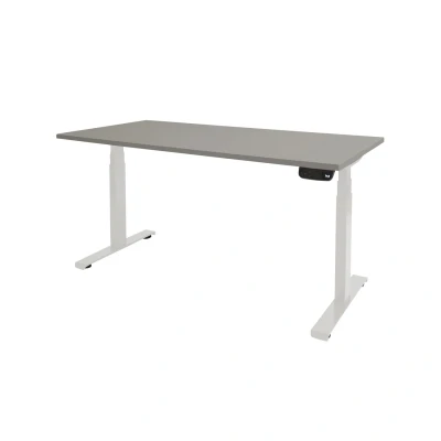 Afbeelding van Dextro plus zit/sta 180x80cm, electrisch hoogte verstelbare werkplek, T poot frame. Frame kleur wit (RAL9010) en blad licht grijs.