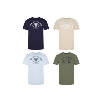 Afbeelding van TOM TAILOR Set van 4 heren T shirts met ronde hals en korte mouwen Recht model Zomerprint 100% katoen Zwart Wit Groen Rood Blauw Grijs, 3XL