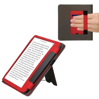 Afbeelding van kwmobile case compatibel Met Tolino Epos 3 hoes standaard E reader cover van kunstleer In rood/donkergrijs