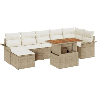 Afbeelding van vidaXL 8 delige tuindining set met kussens Beige poly rattan acacia