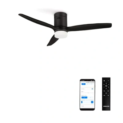 Afbeelding van CREATE / WINDCALM S/Plafondventilator met zwart licht wifi en afstandsbediening 40 W, stil, Ø 112 cm, 6 snelheden, 3 lichttemperaturen, timer, zomer winterfunctie