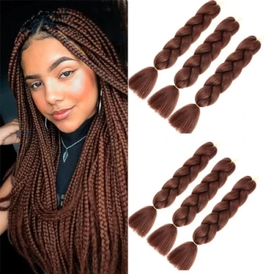 Afbeelding van 6 stuks Jumbo vlechten, haarextensies, kleurrijk kunsthaar, hittebestendig, voor doe het zelvers, crochet box, ombré, paars, 100 g/stuk, 60 cm, 33, verpakking van