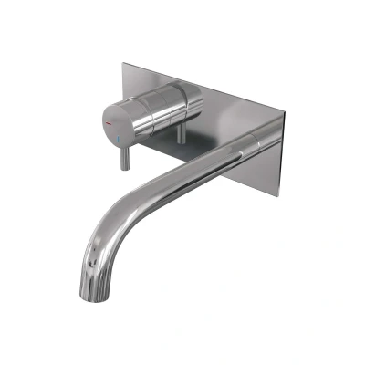 Afbeelding van Brauer Chrome Edition Wastafelmengkraan inbouw gebogen uitloop rechts hendel kort smal afdekplaat model B2 chroom