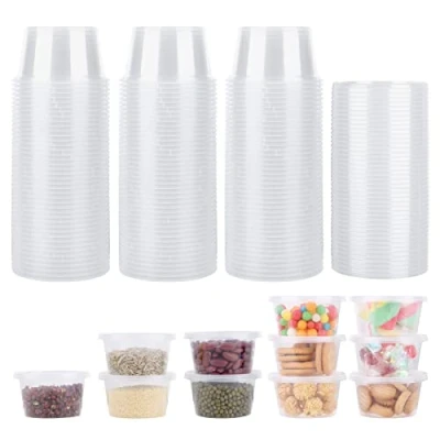 Afbeelding van 50 stuks opbergdozen met deksel, herbruikbare plastic bekers, 100 ml, plastic, kleine borrelglazen, lekvrij, magnetronbestendig, blikjes voor sauzen, dips, specerijen