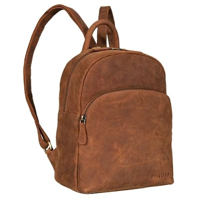 Afbeelding van STILORD &#039;Linnea&#039; Dames Lederen Rugzak Vintage Daypack Backpack Elegante Handtas voor Vrouwen City Dagrugzak School Travel Echt Leder, Kleur:tan donker bruin