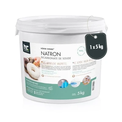 Afbeelding van Höfer Chemie Natron Backsoda Natriumwaterstofcarbonaat, 5 kg, natronpoeder in levensmiddelenkwaliteit, effectief huismiddeltje, veelzijdig bruikbaar
