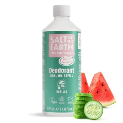 Afbeelding van Salt Of the Earth Natuurlijke deodorant Roll On Refill van Melon &amp; Cucumber veganistisch, langdurige bescherming, goedgekeurd door Leaping Bunny, gemaakt in het VK 525 ml