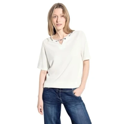 Afbeelding van Cecil MIT Print Detail Tshirt print, Dames, Maat: Large, Weiß