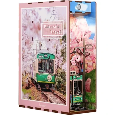 Afbeelding van Tonecheer Book Nook: Sakura&#039;s Travel Houten 3D puzzel Verlicht Sensor DIY miniatuurhuis TQ119