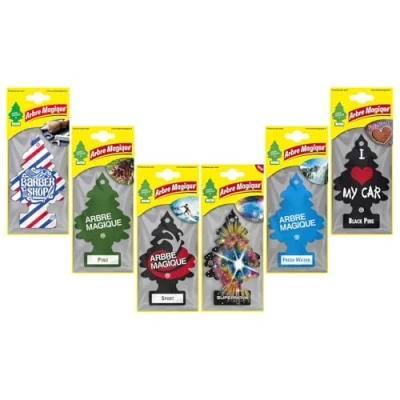 Afbeelding van Arbre Magique Auto luchtverfrisser, intensieve en gestructureerde geur, Made in Italy, verpakking met 6 gemengde stukken Barber Shop, Supernova, zwarte grenen, vers water, sport grenen