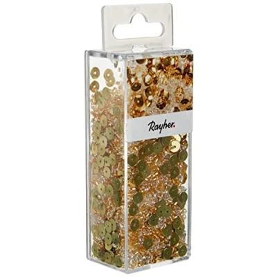 Afbeelding van Rayher 14538616 pailletten /glasparelmix, goud, 80 g en 50 m draad 0,3 mm ø, knutselparels, rocailles, pailletten, wasparels, rijgdraad
