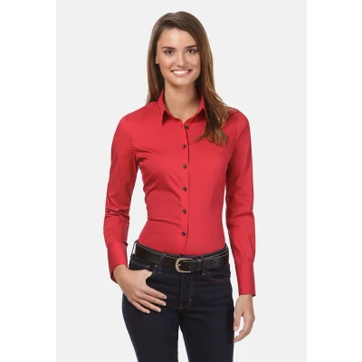 Afbeelding van Vincenzo Boretti Tailliert Stretch Overhemdblouse, Dames, Maat: 34, Rot