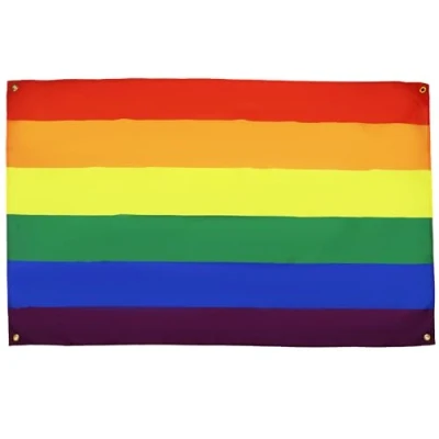 Afbeelding van AZ FLAG Regenboogvlag 150 x 90 cm met 4 ogen, gay paviljoen voor balkon of muur